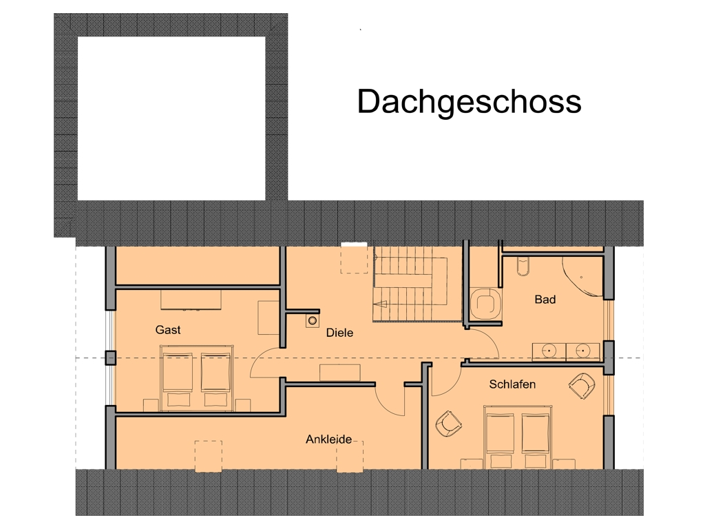 Grundriss Dachgeschoss mit Schlafräumen, Ankleide und Bad