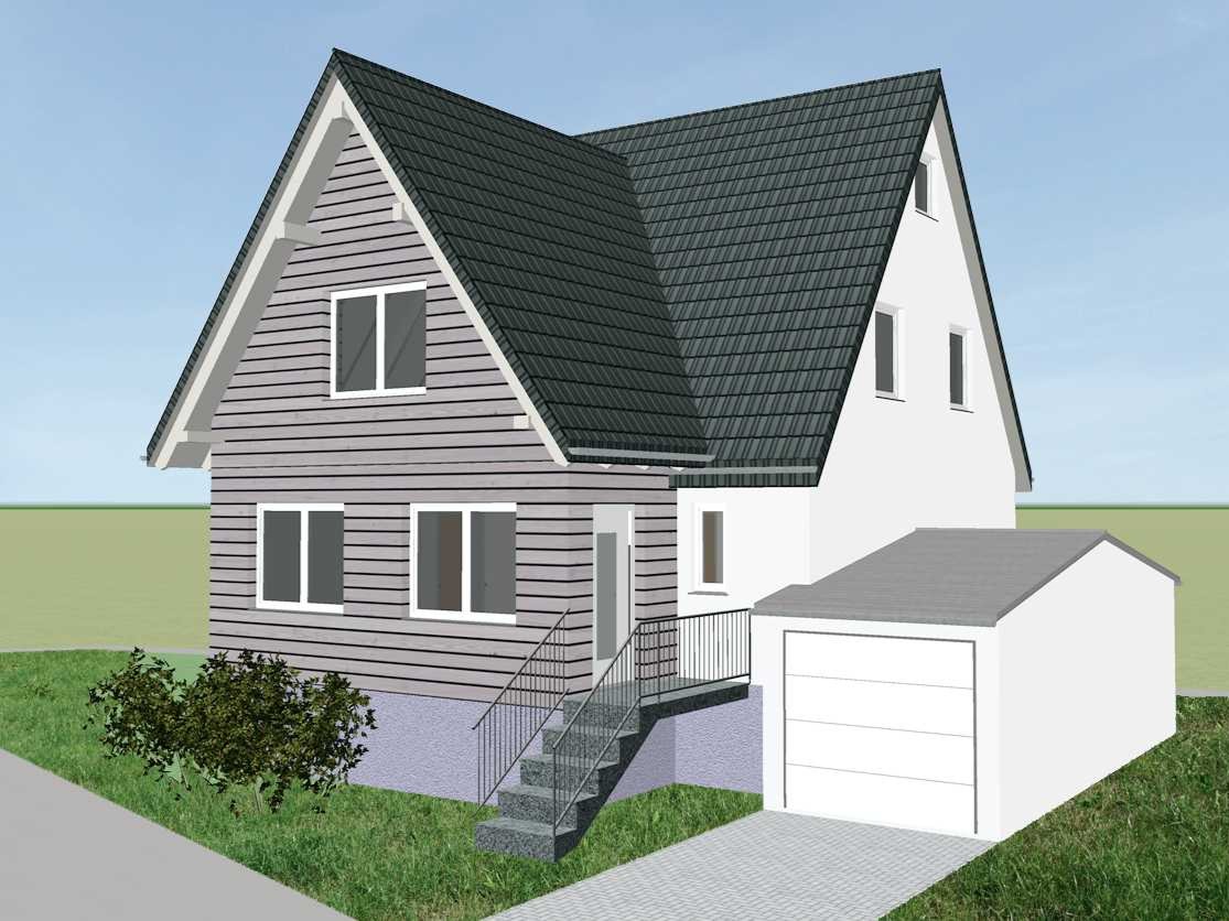 Entwurfsdarstellung des Anbaus mit Treppenanlage und Garage