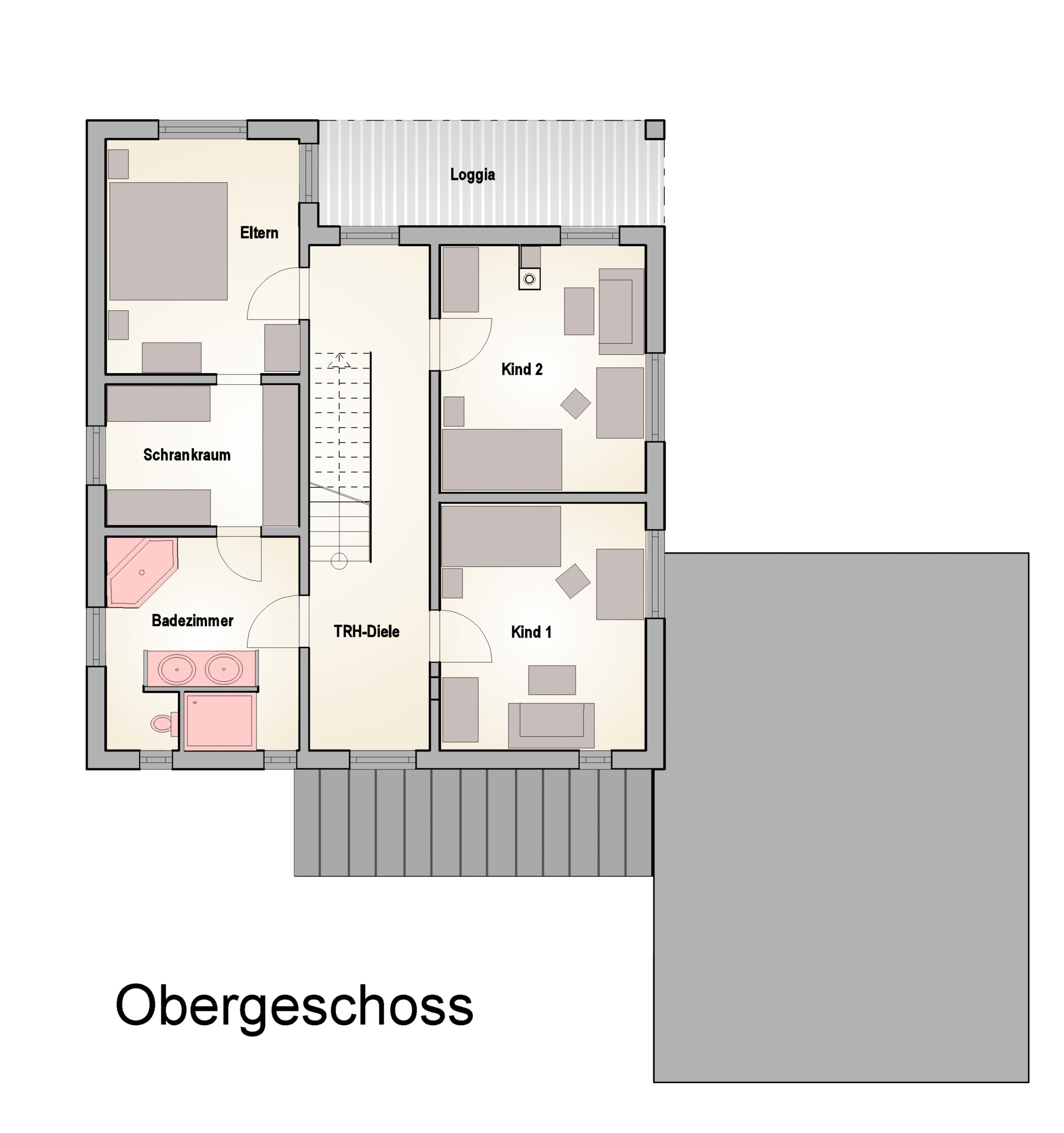 Grundriss des Obergeschosses eines Einfamilienhauses