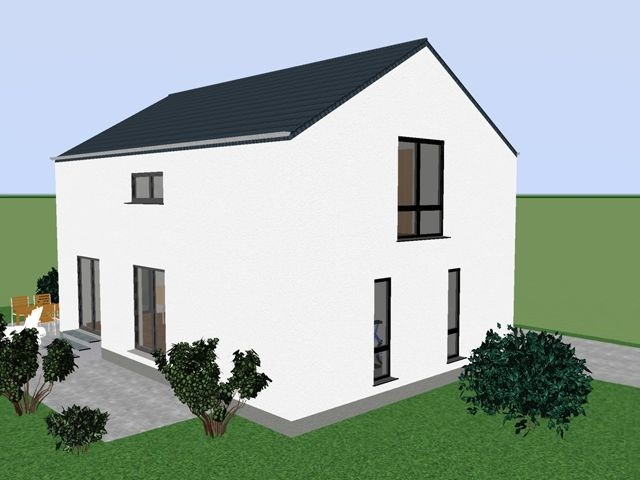 3D Visualisierung der Seitenansicht mit reduzierter Fassadengestaltung