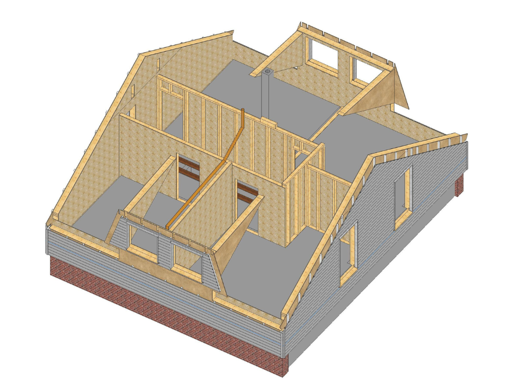 Innenansicht 3D-Darstellung der neu geschaffenen Etage im Zuge einer Dachaufstockung