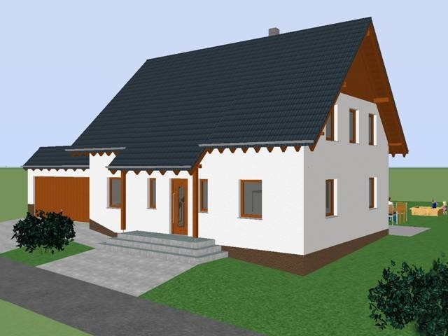 3D Visualisierung des Eingangsbereichs mit klassischer Fassadengestaltung