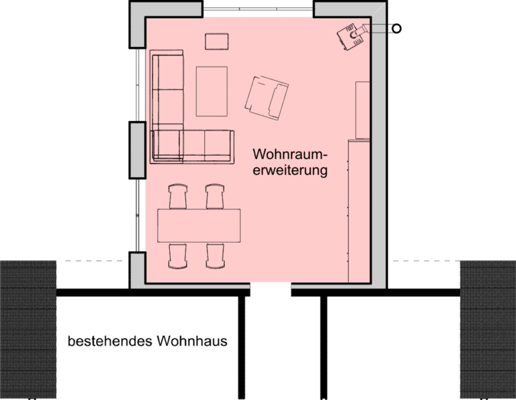Grundriss Anbau Sturm Grundriss des Anbaus auf Stelzen zur Erweiterung des Wohnraums