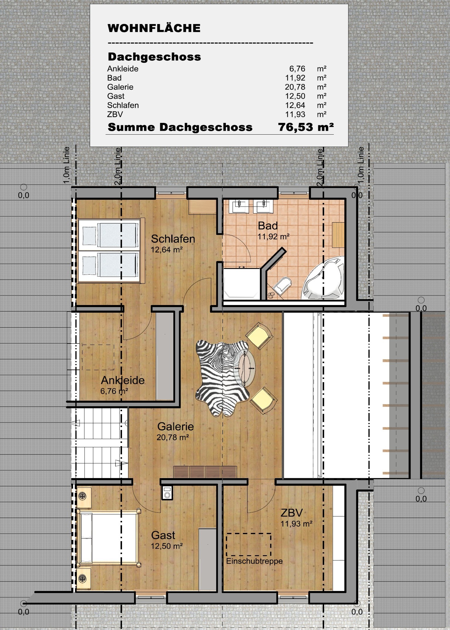 Grundriss des Obergeschosses mit Kinderzimmern, Bad und Schlafzimmer