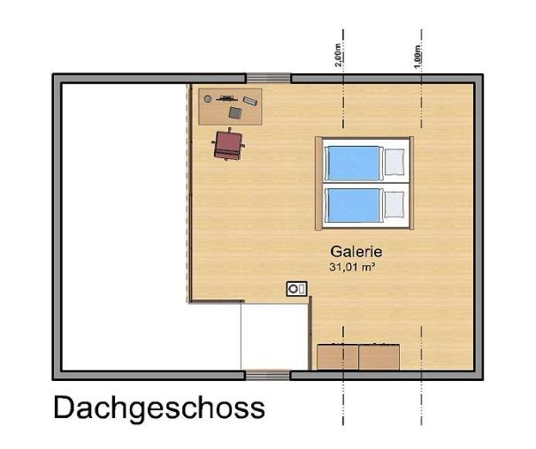 Grundriss Dachgeschoss von Haus Heitzig mit offener Galerie und Schlafplätzen