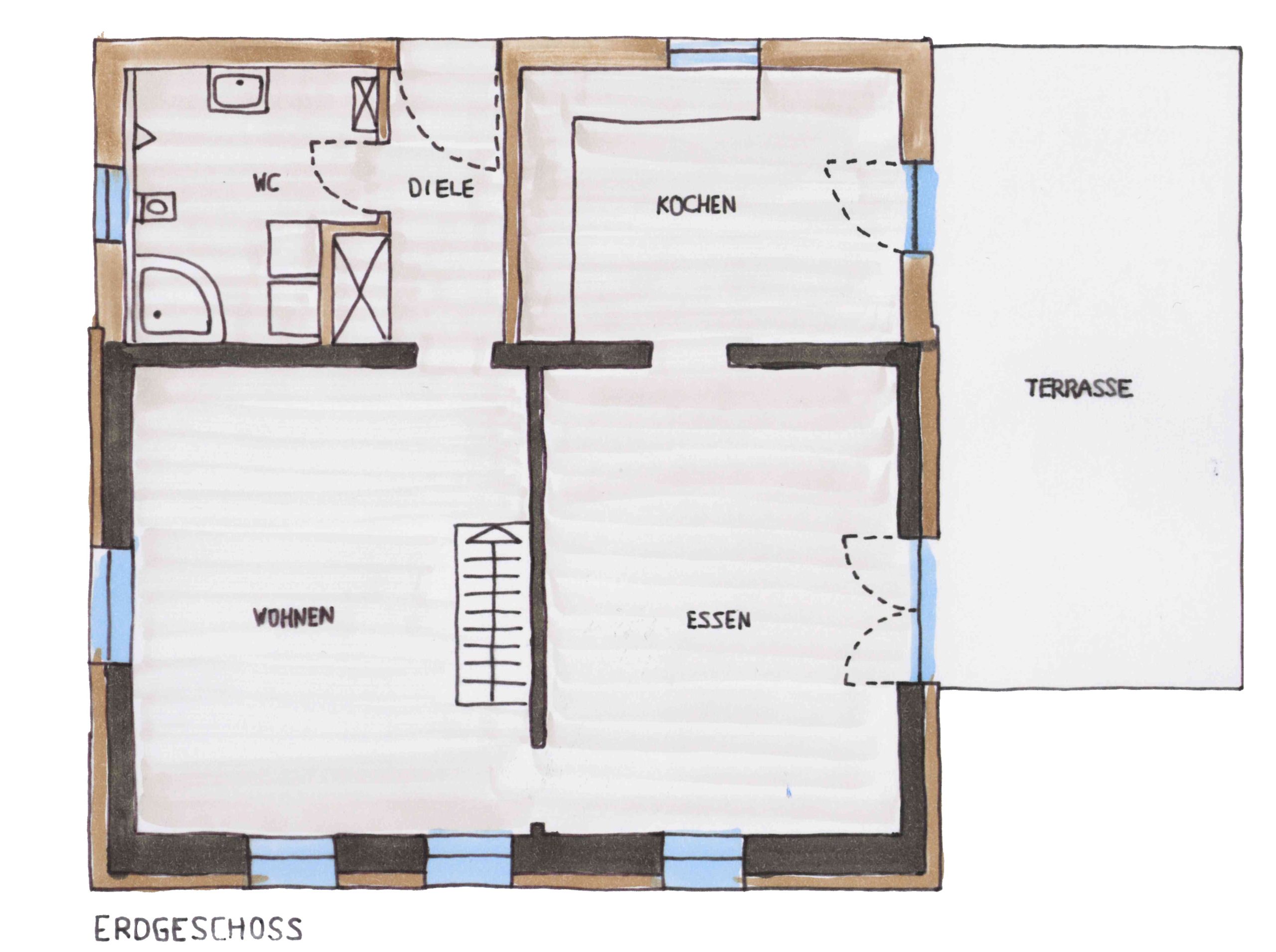 Grundriss Erdgeschoss mit neuem Bad und Küche