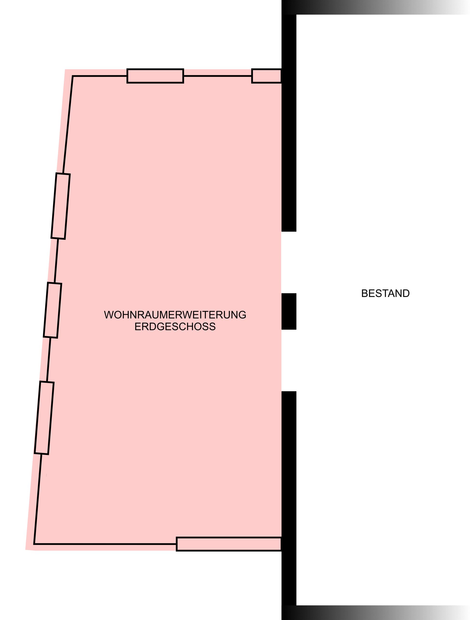 Grundriss der Wohnraumerweiterung im Erdgeschoss des Anbaus