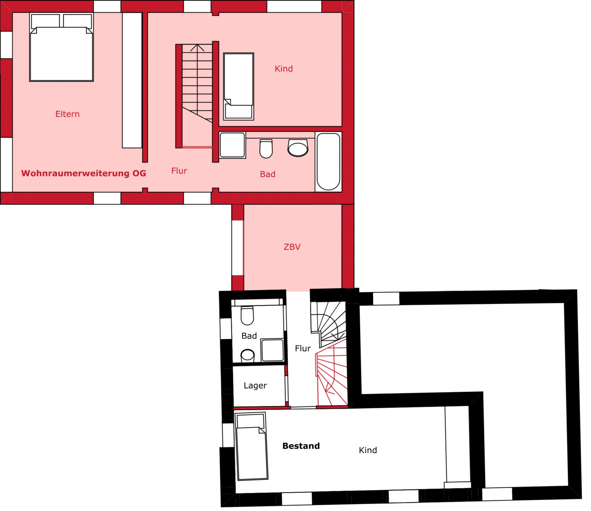 Grundriss Obergeschoss der Wohnraumerweiterung im Holz-Anbau