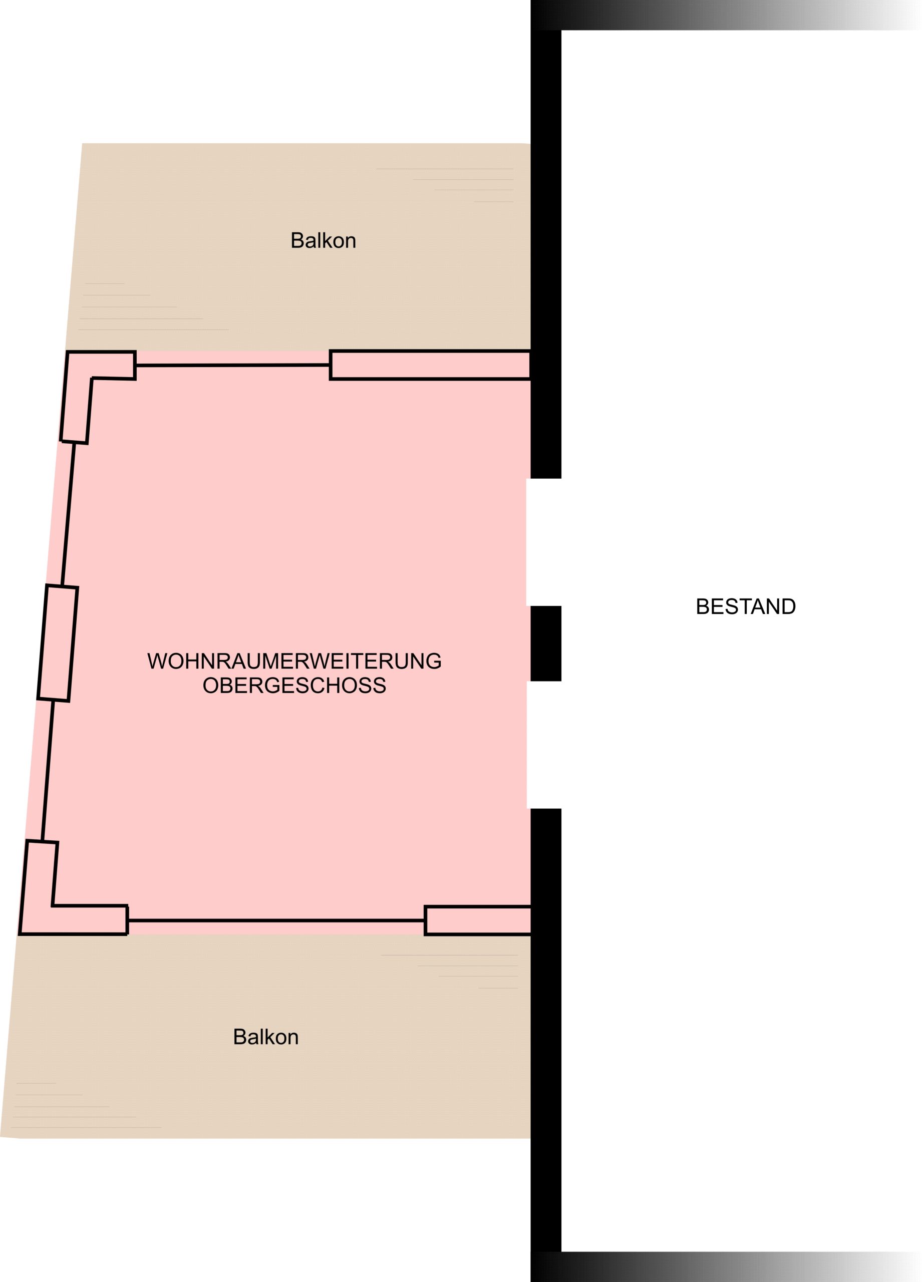 Grundriss der Wohnraumerweiterung im Obergeschoss mit Balkonen
