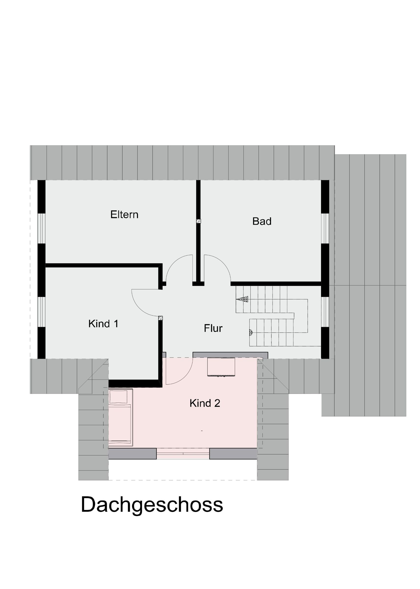Grundriss Dachgeschoss mit neuem Kinderzimmer im Anbau