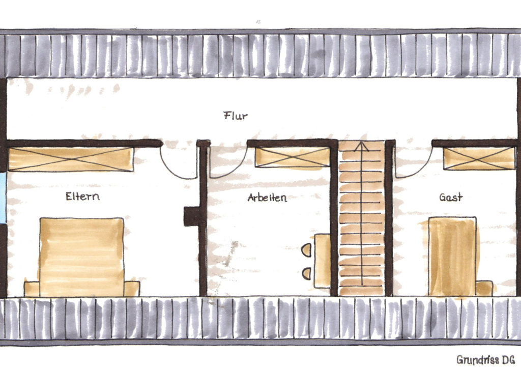 Grundriss Dachgeschoss Grundriss Dachgeschoss mit Elternbereich, Arbeitszimmer und Gästezimmer