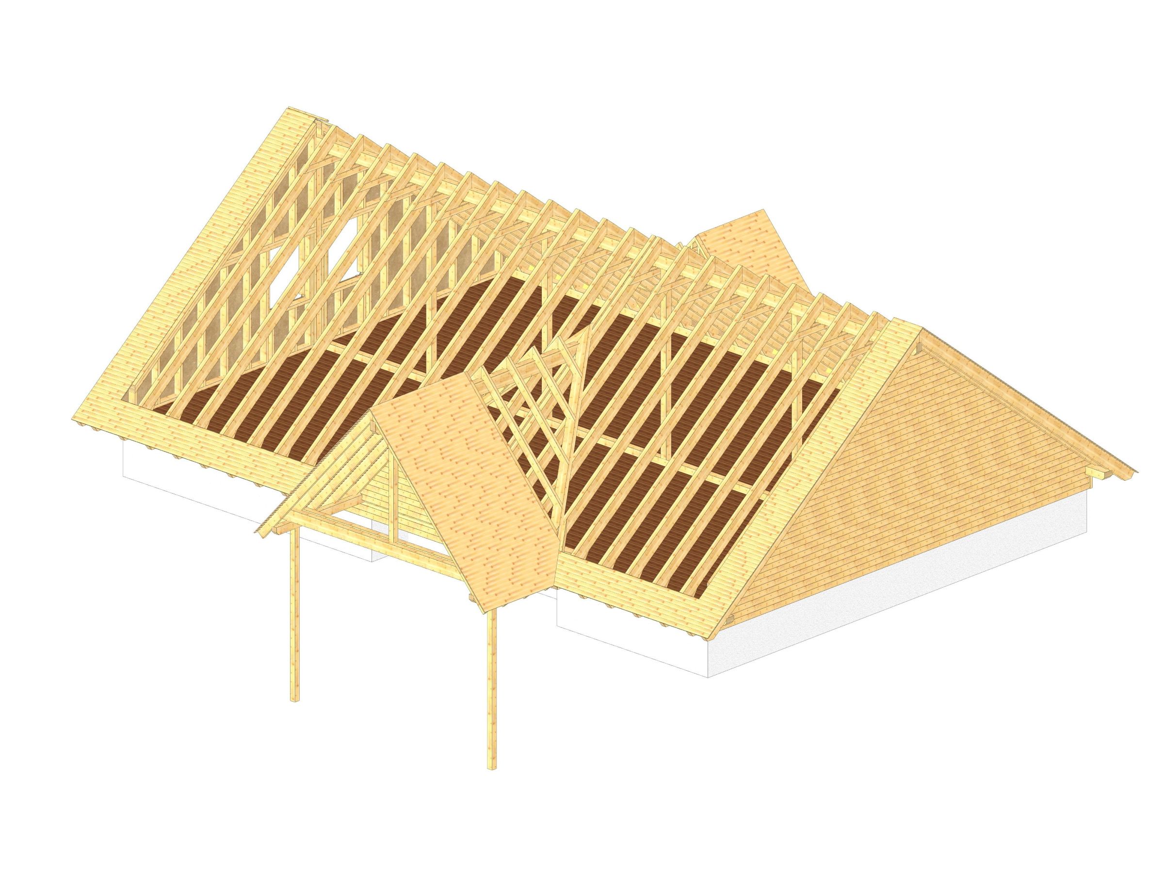 Axonometrische Darstellung der Dachkonstruktion für das neue Satteldach