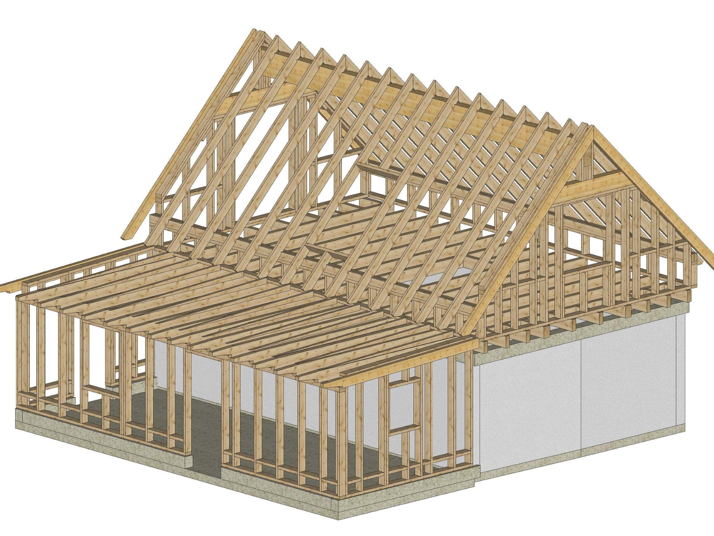 Holzrahmenkonstruktion der Aufstockung im Bauzustand als 3D-Modell